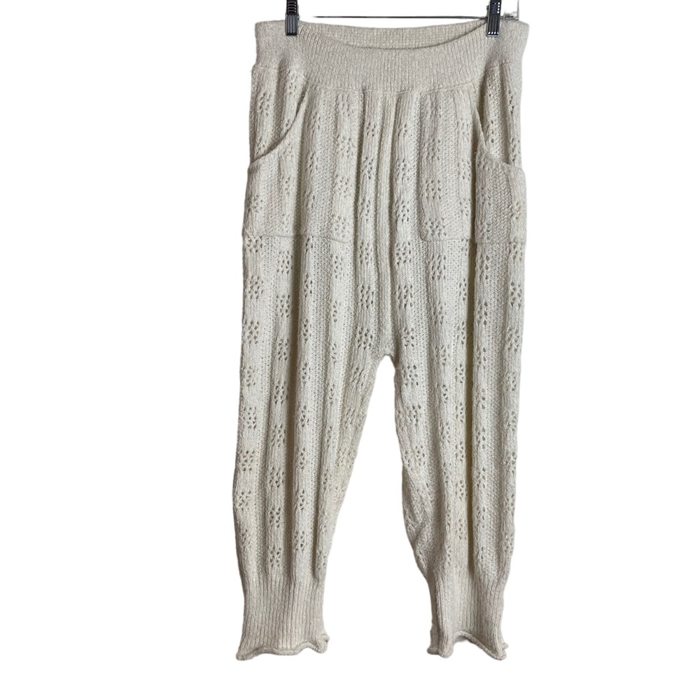 FREE PEOPLE Intimately Women’s Ivory White Knit Sweatpants Size L Boho Joggers
